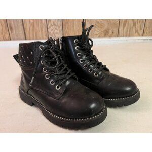 Youth Size 2 Vince Camuto Black Boots Laced Quilted Studded Girls